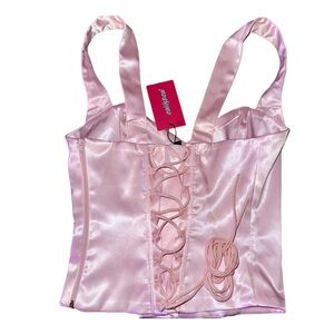 Pink Satin Corset - Boned Bodice with Lace-up Back